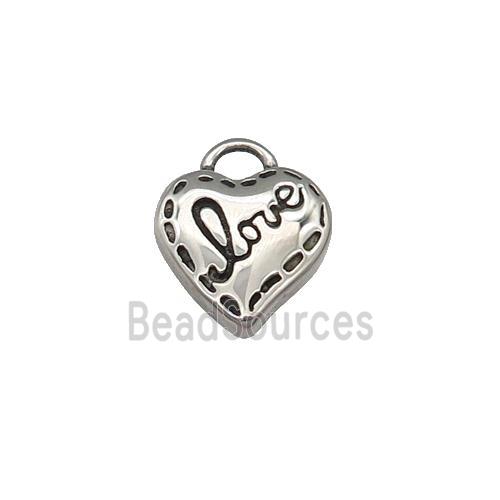 Stainless Steel heart pendant, LOVE, antique silver