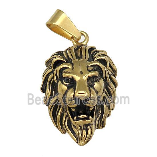 Stainless Steel Lion Charms Pendant Antique Gold