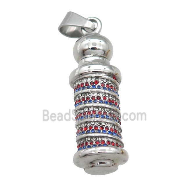 raw Stainless Steel column pendant pave rhinestone