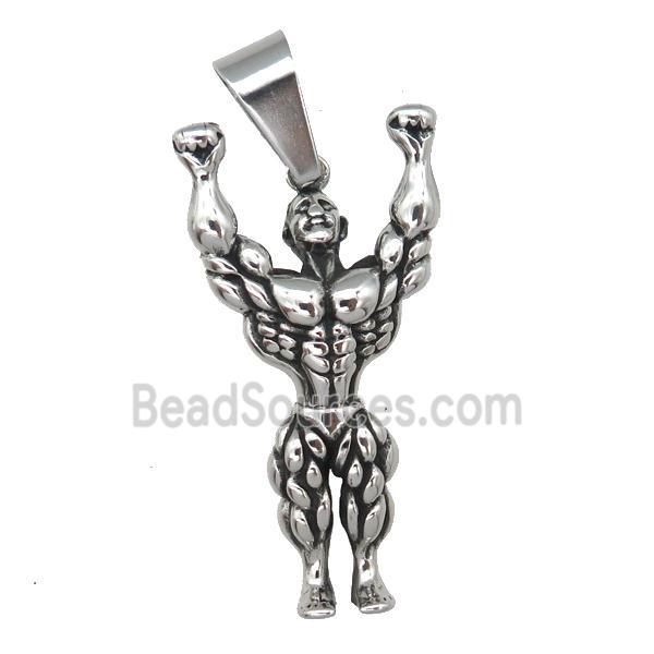 Stainless Steel pendant Muscle Man antique silver