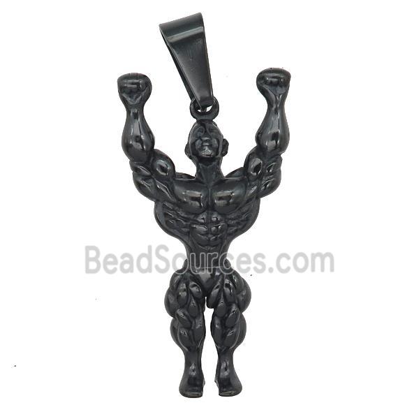 Stainless Steel Muscle Man pendant black plated