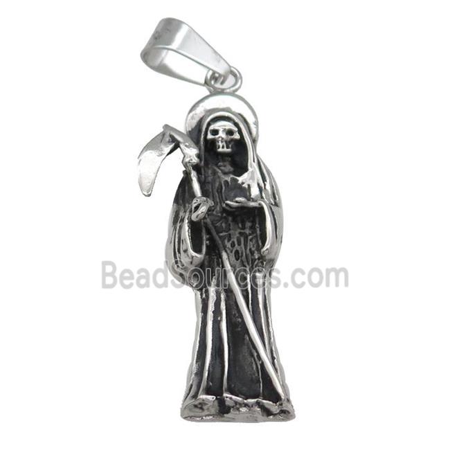 Stainless Steel skull charm pendant Grim Reaper antique silver