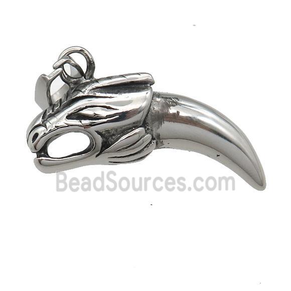 Stainless Steel dragon charm pendant horn antique silver