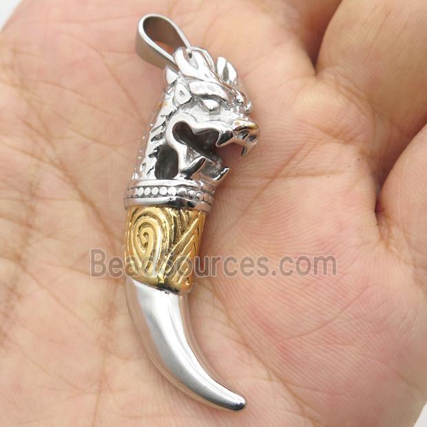 Stainless Steel dragon charm pendant horn gold plated