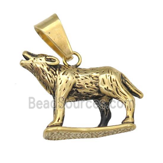 Stainless Steel wolf pendant antique gold