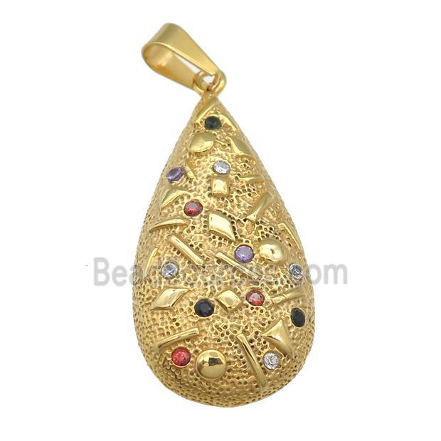 Stainless Steel Teardrop Pendant Micro Pave Rhinestone Gold Plated