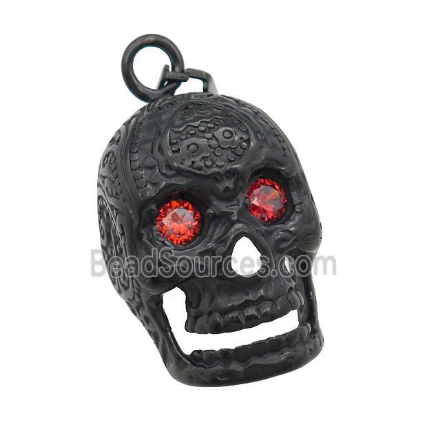 Stainless Steel skull charm pendant pave rhinestone black plated