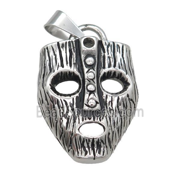 Stainless Steel Mask charm pendant antique silver