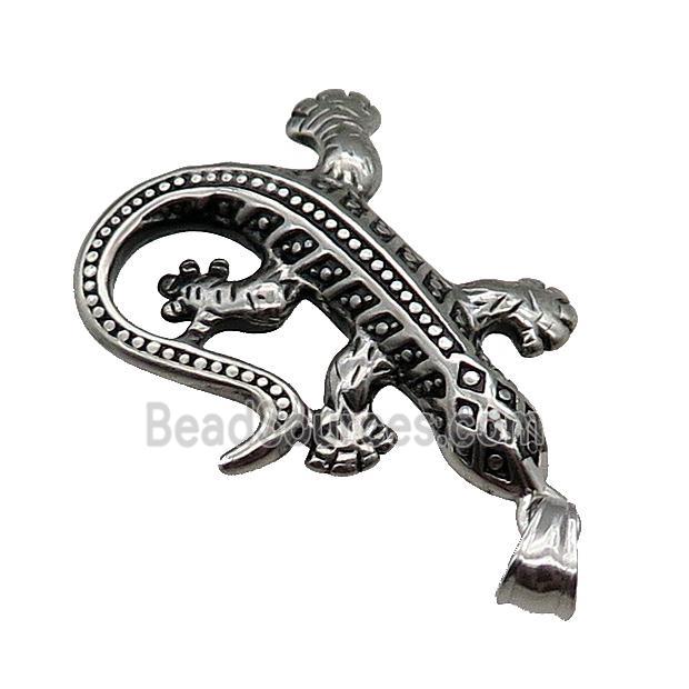 Stainless Steel Gecko Charm Pendant Antique Silver