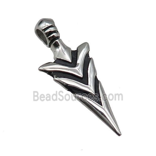 Stainless Steel Arrowhead Charm Pendant Antique Silver