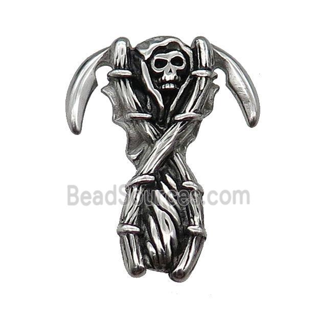 Stainless Steel Skull Charm Pendant Grim Reaper Antique Silver