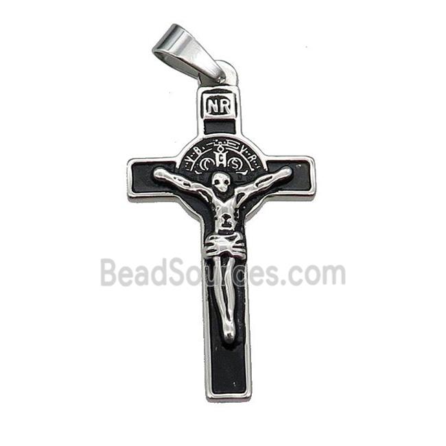 Stainless Steel Cross Charm Pendant Antique Silver