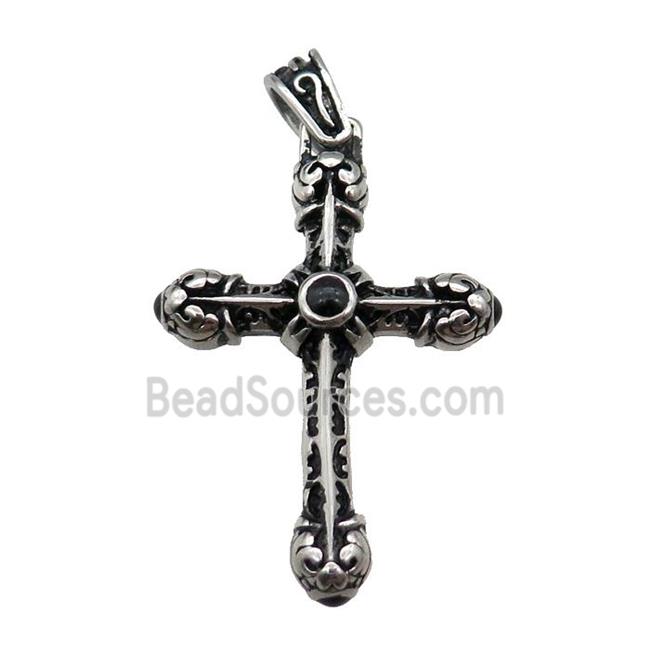 Stainless Steel Cross Charm Pendant Antique Silver