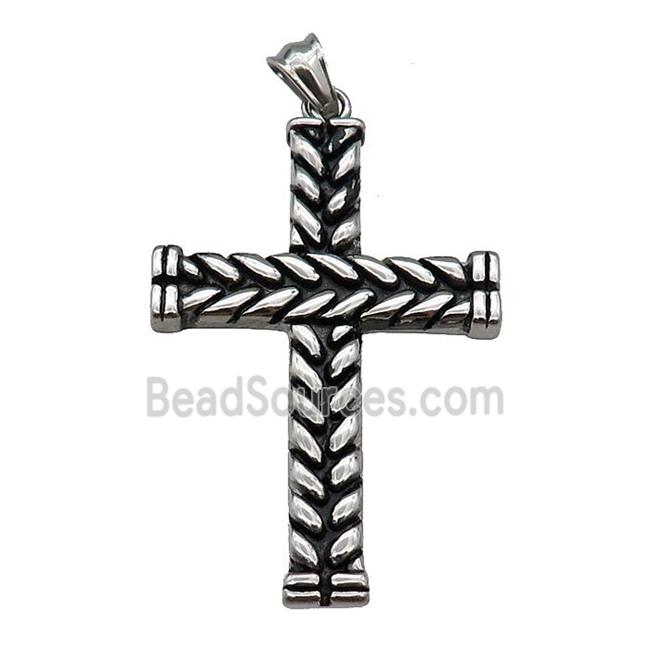 Stainless Steel Cross Charm Pendant Antique Silver