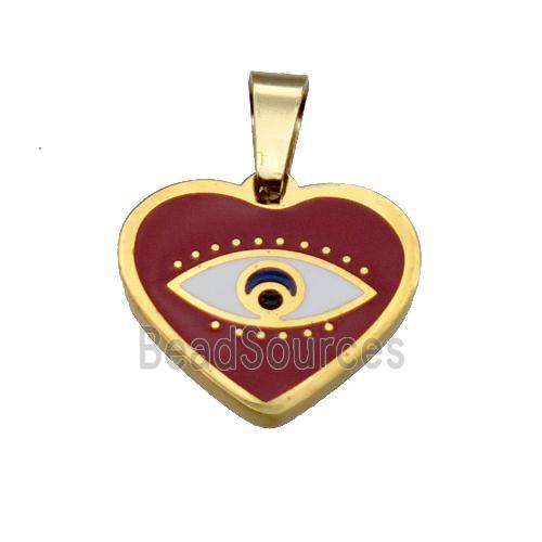 Stainless Steel Heart Eye Pendant Red Enamel Gold Plated