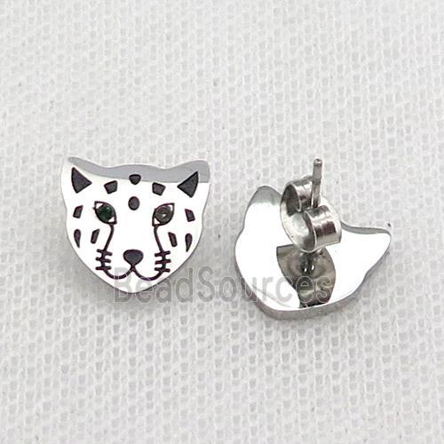 Raw Stainless Steel Stud Earring Enamel Tiger