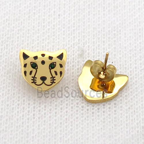 Stainless Steel Stud Earring Tiger Enamel Gold Plated