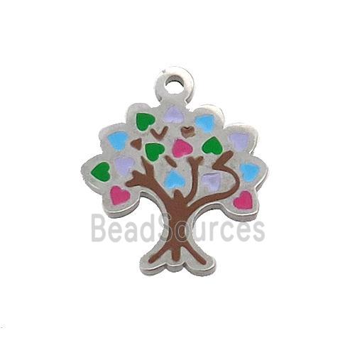 Raw Stainless Steel Tree Pendant Multicolor Enamel