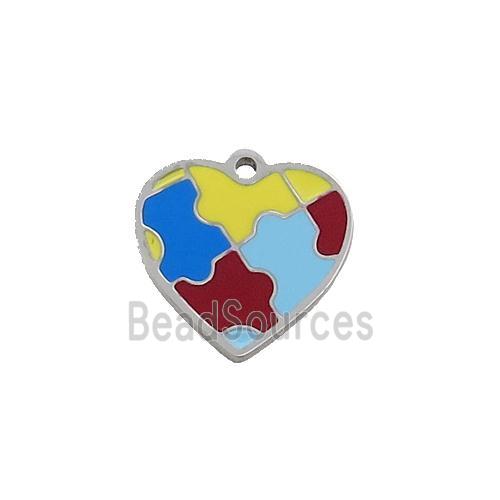 Raw Stainless Steel Heart Charm Pendant Multicolor Enamel