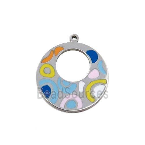 Raw Stainless Steel GoGo Charm Pendant Multicolor Enamel