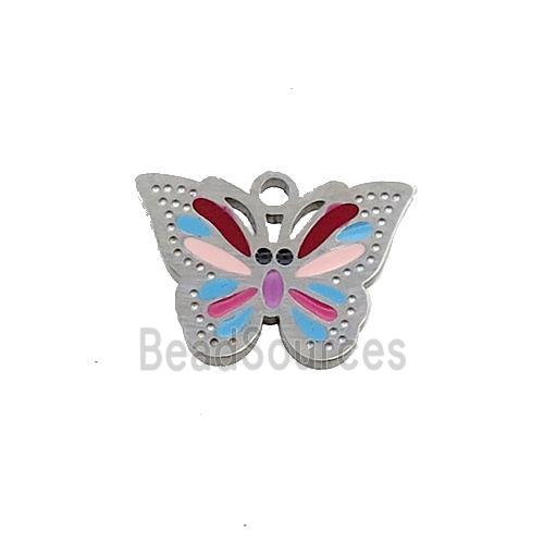 Raw Stainless Steel Butterfly Pendant Multicolor Enamel