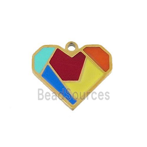 Stainless Steel Heart Charm Pendant Multicolor Enamel Gold Plated