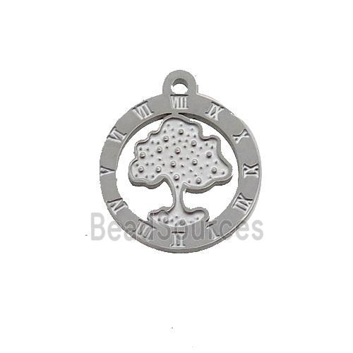 Raw Stainless Steel Circle Tree Pendant