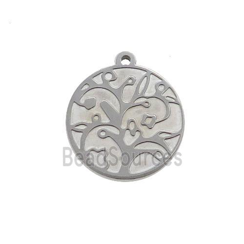 Raw Stainless Steel Circle Tree Pendant