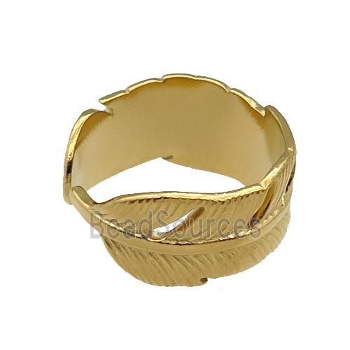 Stainless Steel Feather Ring Gold Plated