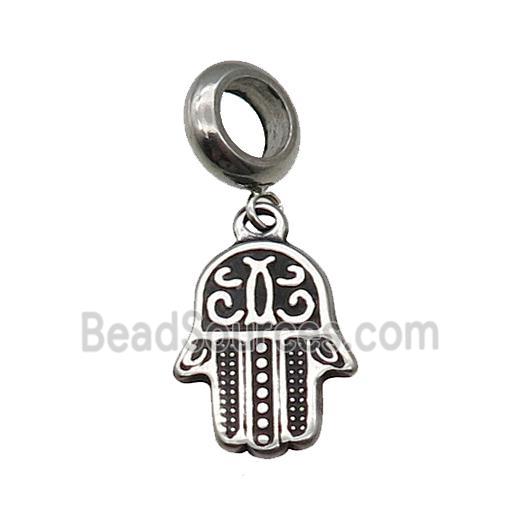 Stainless Steel HamsaHand Charm Pendant Antique Silver