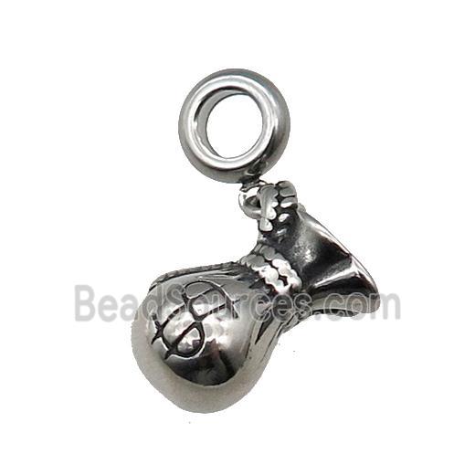 Stainless Steel MoneyBag Charm Pendant Antique Silver