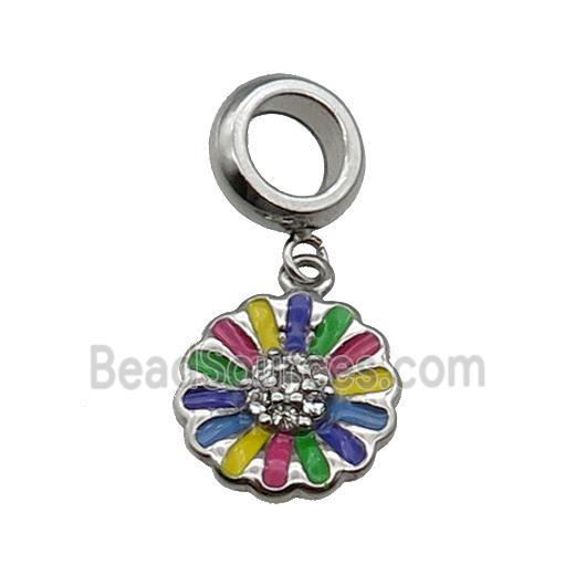 Stainless Steel Flower Charm Pendant Enamel Antique Silver