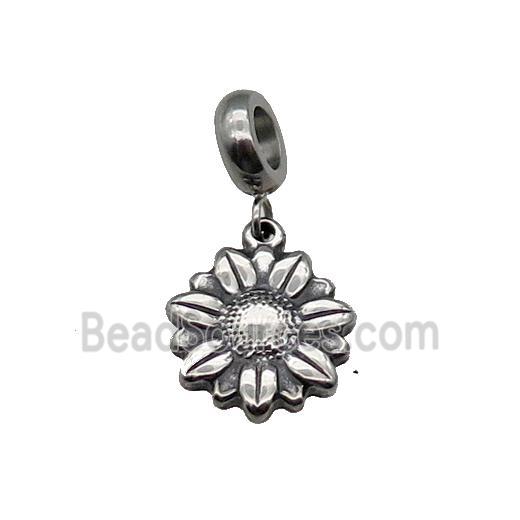 Stainless Steel Sunflower Pendant Antique Silver