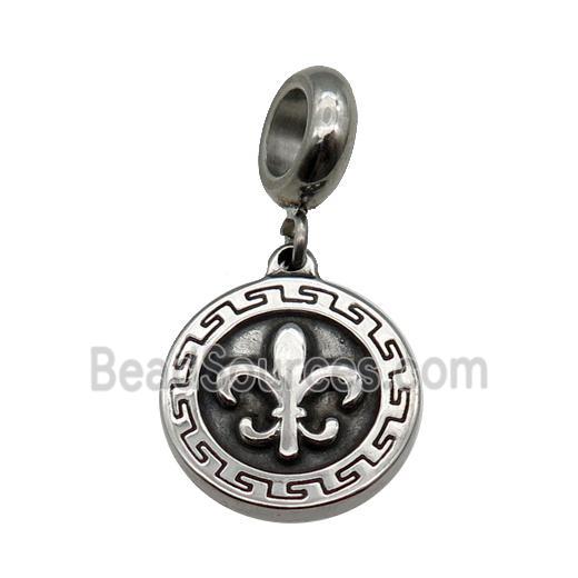 Stainless Steel Circle Pendant Fleur-de-lis Antique Silver