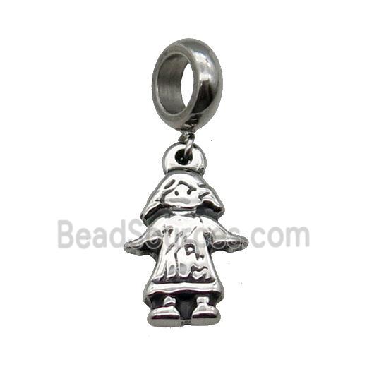 Stainless Steel Girl Pendant Antique Silver