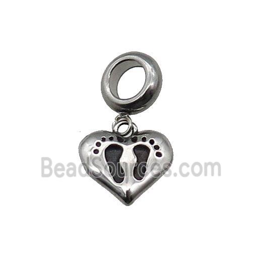 Stainless Steel Footer Heart Pendant Antique Silver