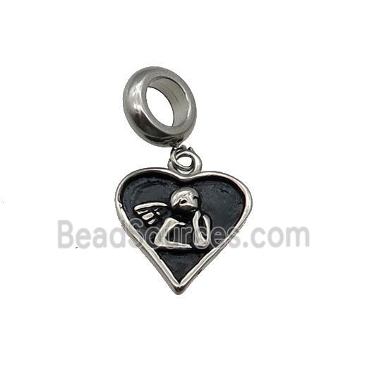 Stainless Steel Angel Heart Pendant Antique Silver