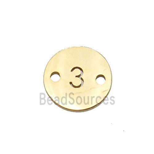 Stainless Steel Circle Number3 Connector Gold Plated