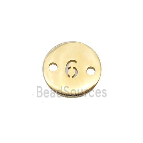 Stainless Steel Circle Number6 Connector Gold Plated