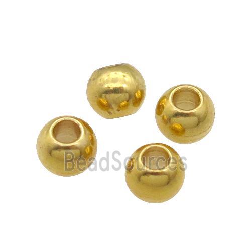 Stainless Steel Round Beads Smooth Large Hole Gold Plated