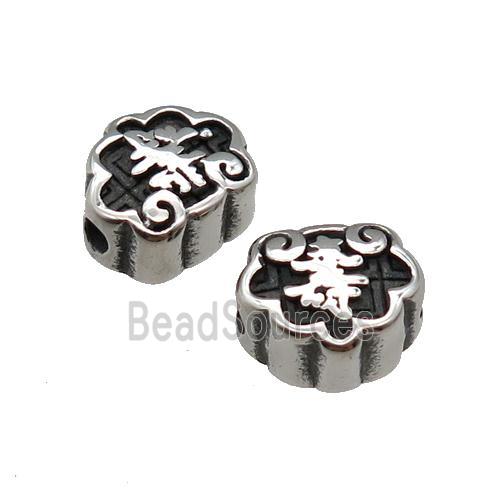 Stainless Steel Beads Shou Antique Silver