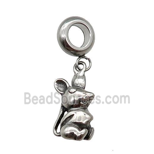 Stainless Steel Zodiac Rat Pendant Antique Silver