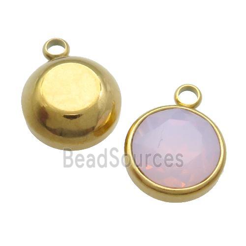 Stainless Steel Button Pendant Pave Opalite Crystal Gold Plated