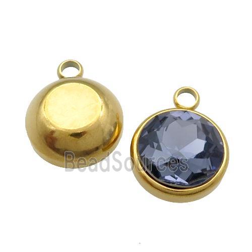 Stainless Steel Button Pendant Pave InkBlue Crystal Gold Plated