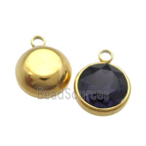 Stainless Steel Button Pendant Pave DarkBlue Crystal Gold Plated