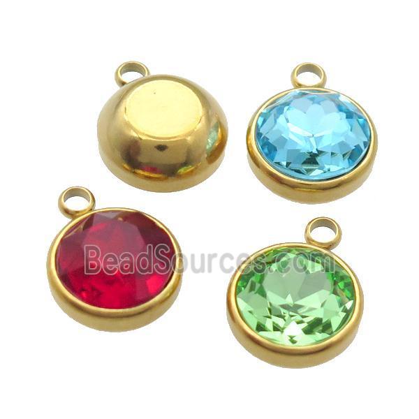 Mix Stainless Steel Button Pendant Pave Crystal Gold Plated