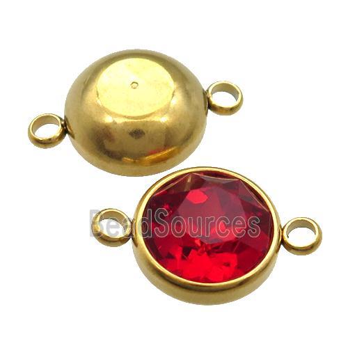 Stainless Steel Button Connector Pave Red Crystal Gold Plated