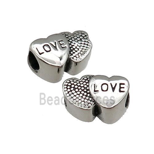 Stainless Steel Heart Beads LOVE Large Hole Antique Silver