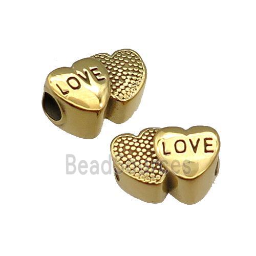 Stainless Steel Heart European Beads LOVE Large Hole Gold Plated