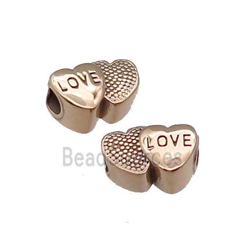 Stainless Steel Heart Beads LOVE Large Hole Rose Gold